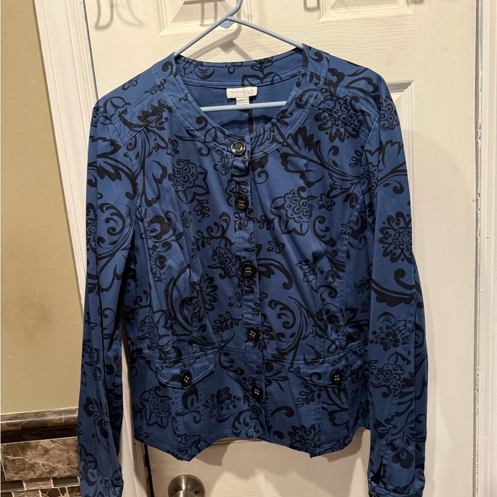 Charter Club Blue and Black Floral Blazer Size XL